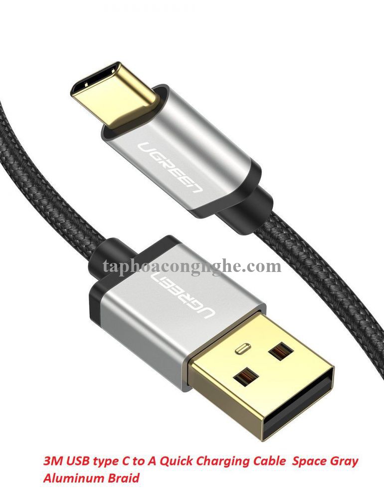 Ugreen 60481 0.5M màu đen cáp USB type C hỗ trợ sạc nhanh đầu mạ vàng 24k US174 30060481